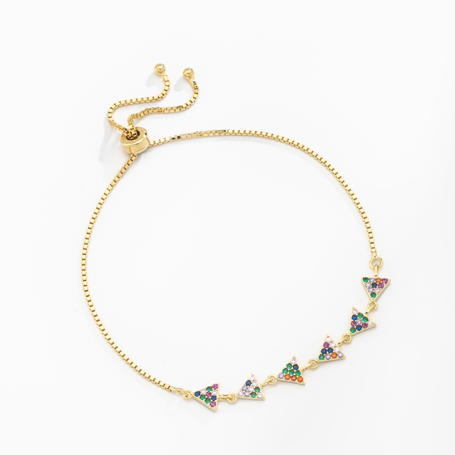 PU-00460 PULSEIRA BANHADA A OURO 18K COM CORRENTE VENEZIANA E TRIÂNGULOS EM ZIRCÔNIAS