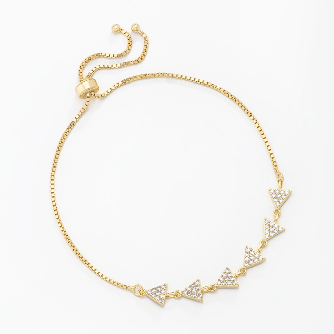 PU-00460 PULSEIRA BANHADA A OURO 18K COM CORRENTE VENEZIANA E TRIÂNGULOS EM ZIRCÔNIAS