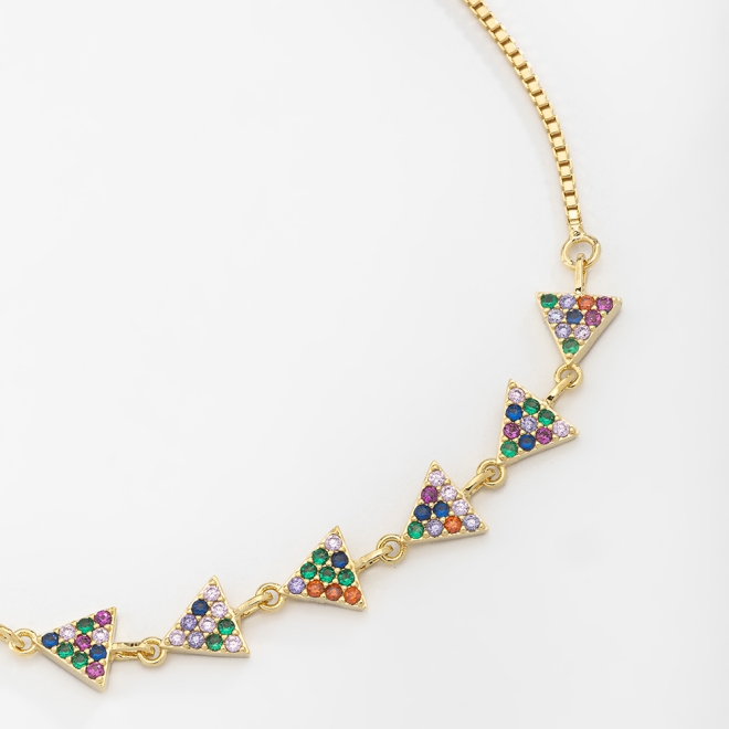 PU-00460 PULSEIRA BANHADA A OURO 18K COM CORRENTE VENEZIANA E TRIÂNGULOS EM ZIRCÔNIAS