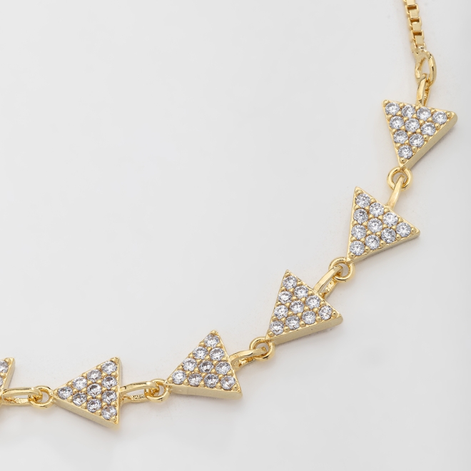PU-00460 PULSEIRA BANHADA A OURO 18K COM CORRENTE VENEZIANA E TRIÂNGULOS EM ZIRCÔNIAS