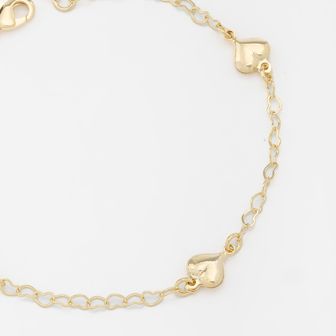 PU-00462 PULSEIRA BANHADA A OURO 18K COM PINGENTES EM FORMATO DE CORAÇÃO
