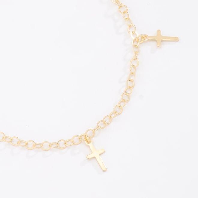 PU-00468 PULSEIRA BANHADA A OURO 18K COM PINGENTES DE CRUZ EM CORRENTE DE ELOS
