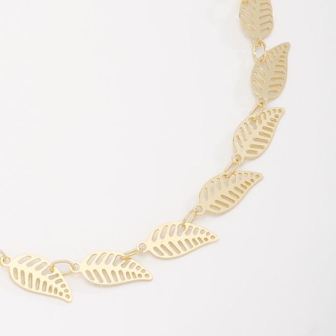 PU-00478 PULSEIRA BANHADA A OURO 18K COM DETALHES EM FOLHAS VAZADAS