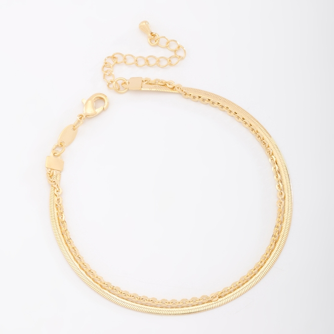 PU-00491-PULSEIRA DUPLA COM ELOS LAPIDADOS E CORRENTE ESTILO FITA LAMINADA