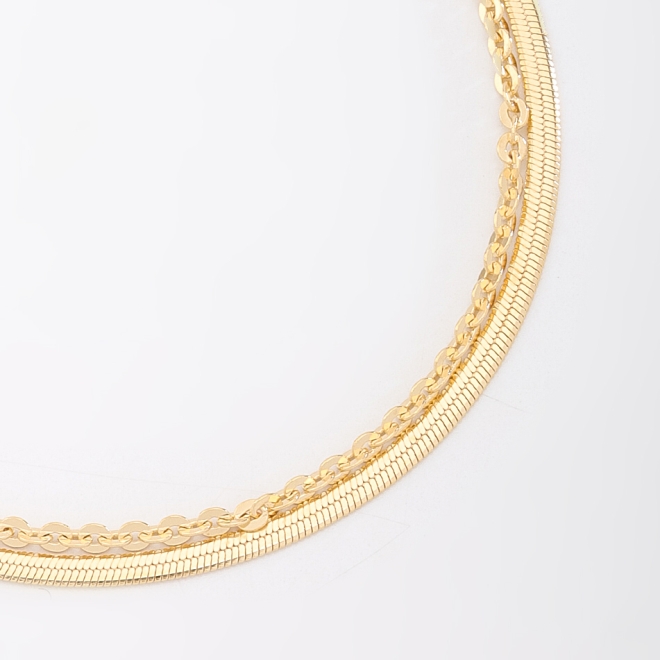 PU-00491-PULSEIRA DUPLA COM ELOS LAPIDADOS E CORRENTE ESTILO FITA LAMINADA