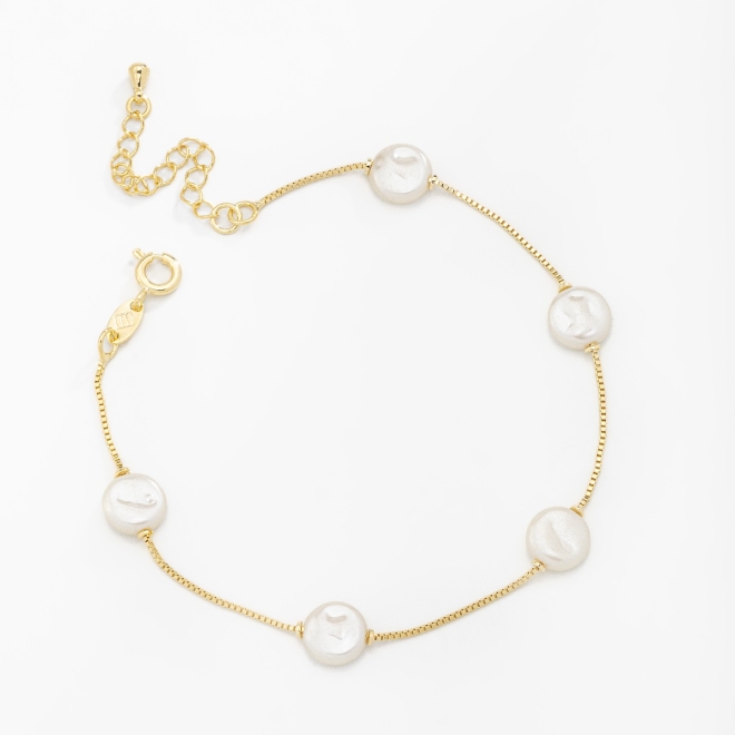 PU-00502 PULSEIRA BANHADA A OURO 18K COM CORRENTE VENEZIANA E PÉROLAS