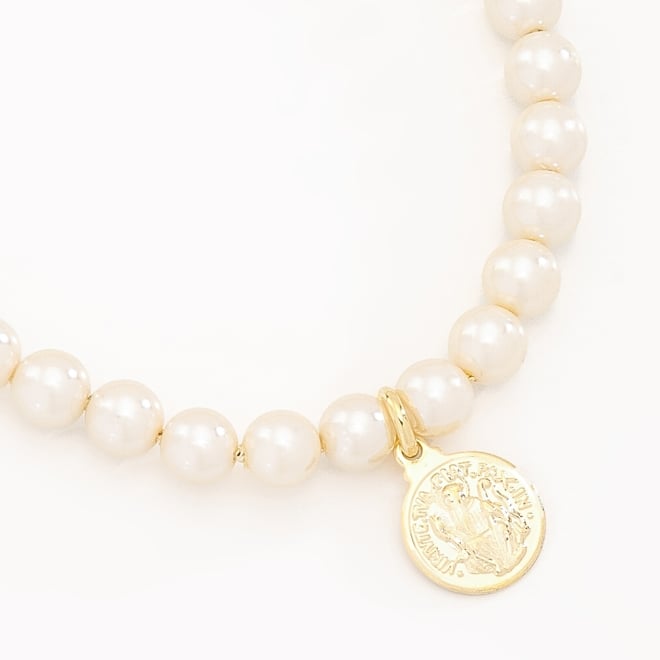 PU-00557 PULSEIRA COM PÉROLAS E MEDALHA DE SÃO BENTO