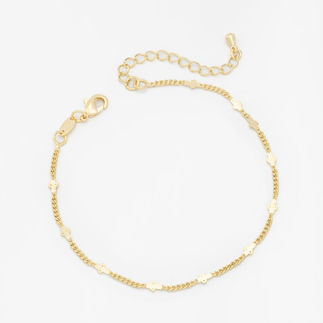 PU-00564 PULSEIRA BANHADA A OURO 18K COM CORRENTE DELICADA E PINGENTES DE CRUZ