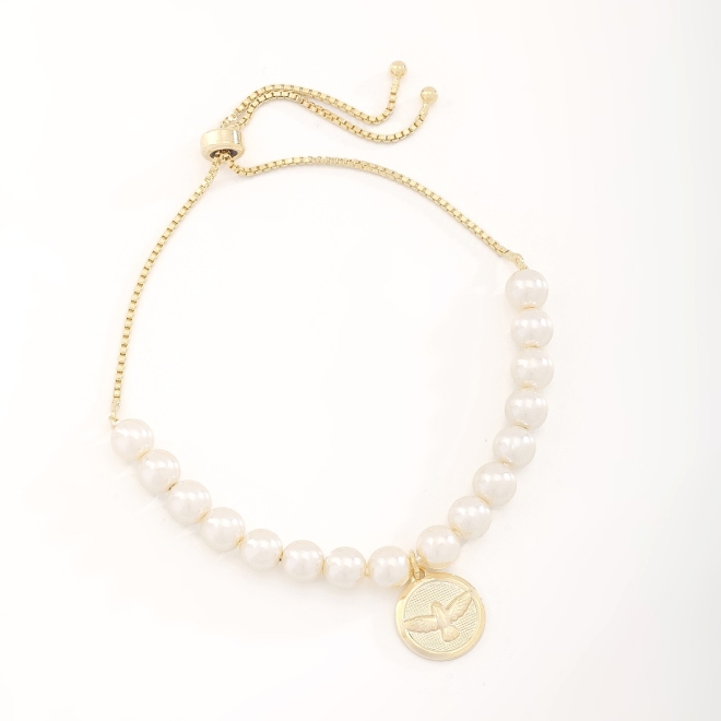 PU-00576 PULSEIRA COM DETALHES EM PÉROLAS E MEDALHA DO ESPÍRITO SANTO