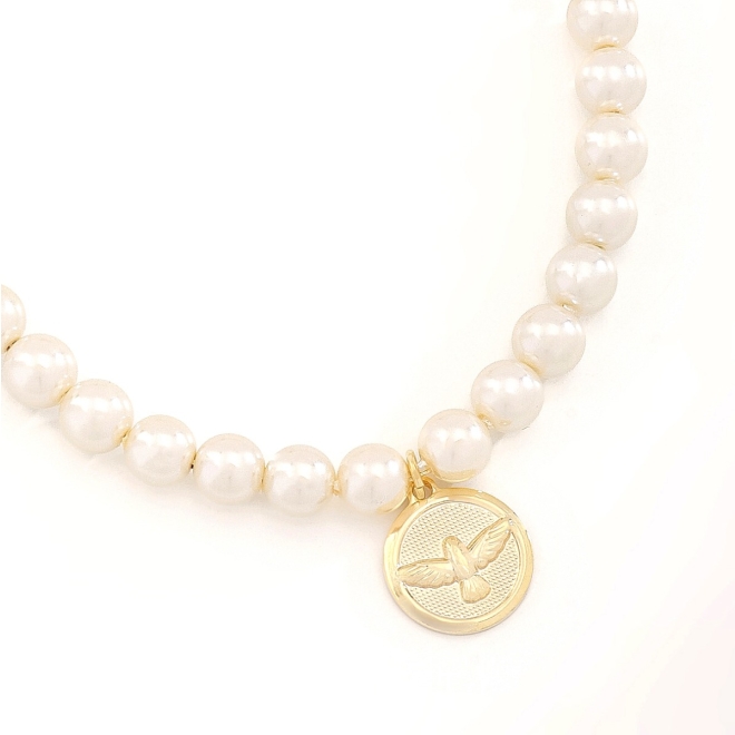 PU-00576 PULSEIRA COM DETALHES EM PÉROLAS E MEDALHA DO ESPÍRITO SANTO