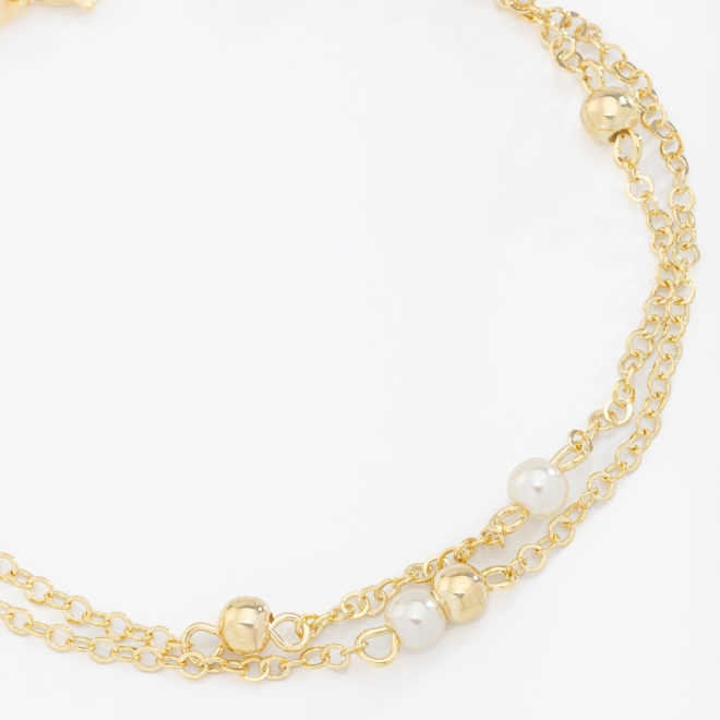 PU-00592 PULSEIRA DUPLA COM ESFERAS POLIDAS E PÉROLAS
