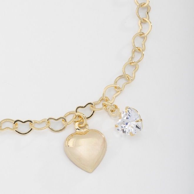 PU-00604 PULSEIRA BANHADA A OURO 18K COM CORRENTE DE ELOS EM FORMATO DE CORAÇÃO