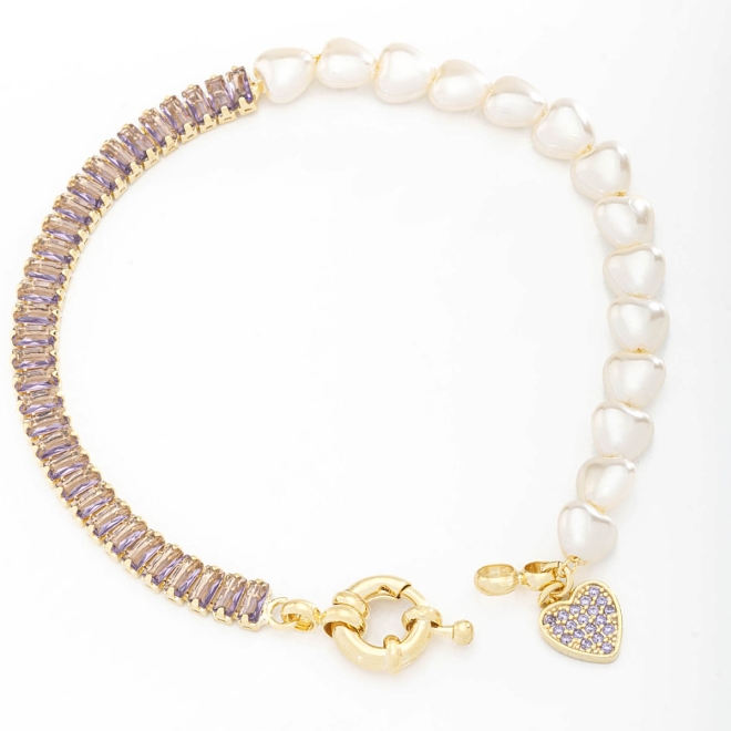 PU-00639 PULSEIRA COM CORAÇÃO E DETALHES EM PÉROLAS