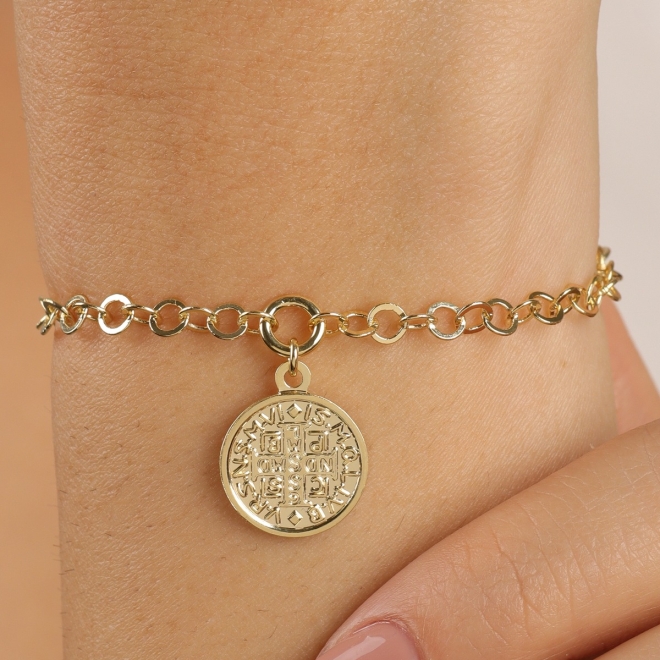 PU-00654 PULSEIRA MEDALHA DE SÃO BENTO E CORRENTE DE ELOS