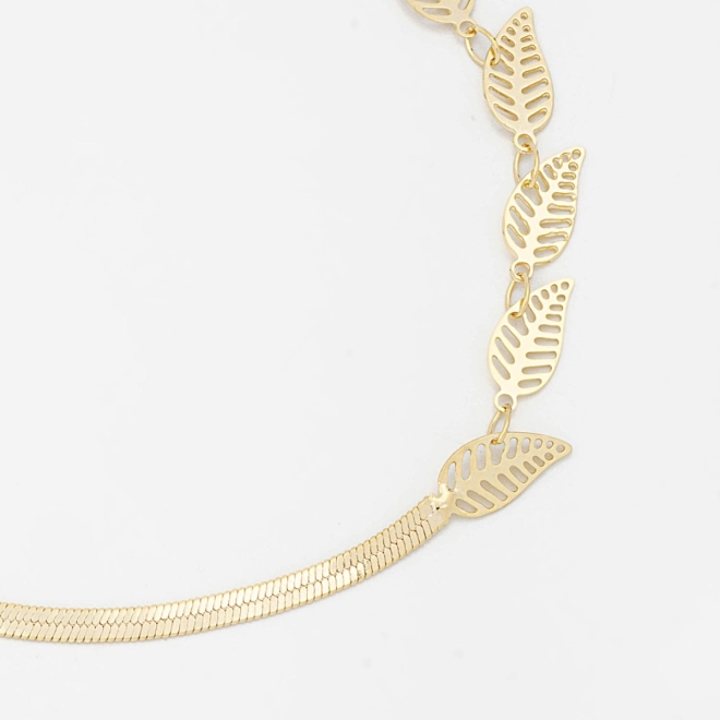 PU-00671 PULSEIRA COM DETALHES EM CORRENTE E FOLHAS VAZADAS