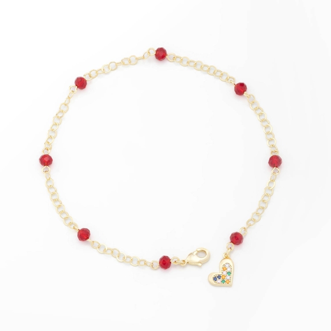 PU-00682 PULSEIRA COM DETALHES DE PEDRAS E PINGENTE DE CORAÇÃO EM ZIRCÔNIAS COLORIDAS
