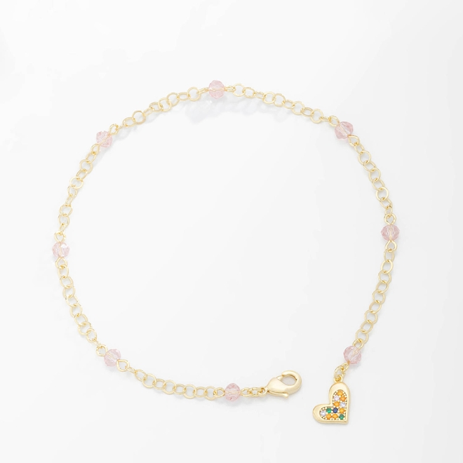 PU-00682 PULSEIRA COM DETALHES DE PEDRAS E PINGENTE DE CORAÇÃO EM ZIRCÔNIAS COLORIDAS