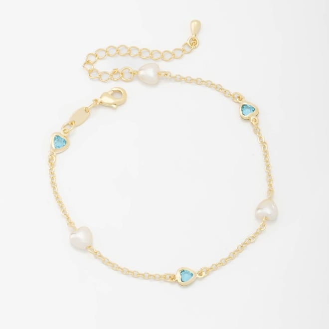 PU-00693 PULSEIRA COM DETALHES EM PÉROLAS E PEDRAS EM CORAÇÃO