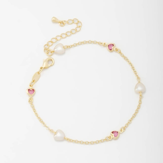 PU-00693 PULSEIRA COM DETALHES EM PÉROLAS E PEDRAS EM CORAÇÃO