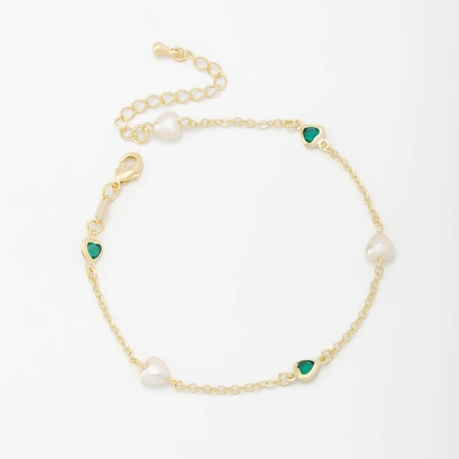 PU-00693 PULSEIRA COM DETALHES EM PÉROLAS E PEDRAS EM CORAÇÃO