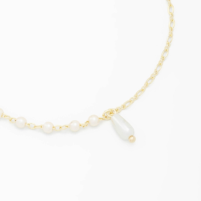 PU-00713 PULSEIRA COM PÉROLAS E PINGENTE EM FORMATO DE GOTA