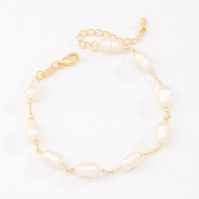 PU-00725 PULSEIRA BANHADA A OURO 18K COM PÉROLAS BARROCAS AO LONGO DA CORRENTE