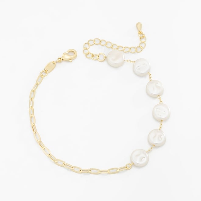 PU-00748 PULSEIRA COM PÉROLAS SHELL E ELOS DELICADOS