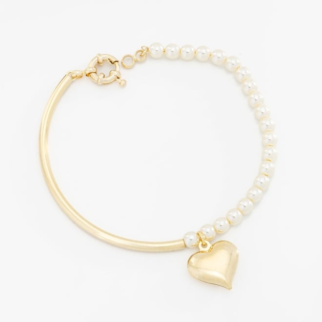 PU-00754 PULSEIRA COM DETALHES EM PÉROLAS E PINGENTE DE CORAÇÃO
