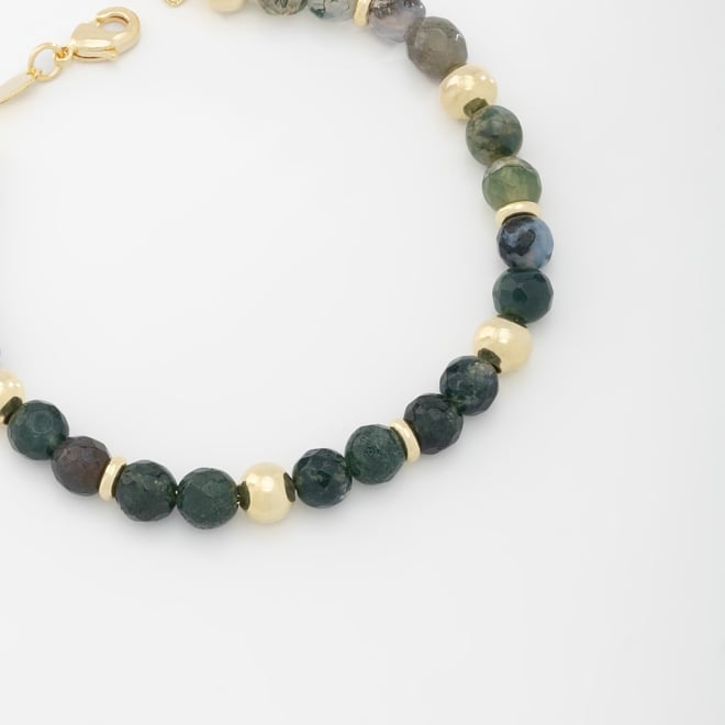 PU-00771 PULSEIRA COM ESFERAS FACETADAS EM PEDRAS COLORIDAS E DETALHES DOURADOS