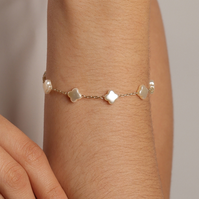 PU-00783 PULSEIRA  COM DETALHES EM TREVO E MADREPÉROLA