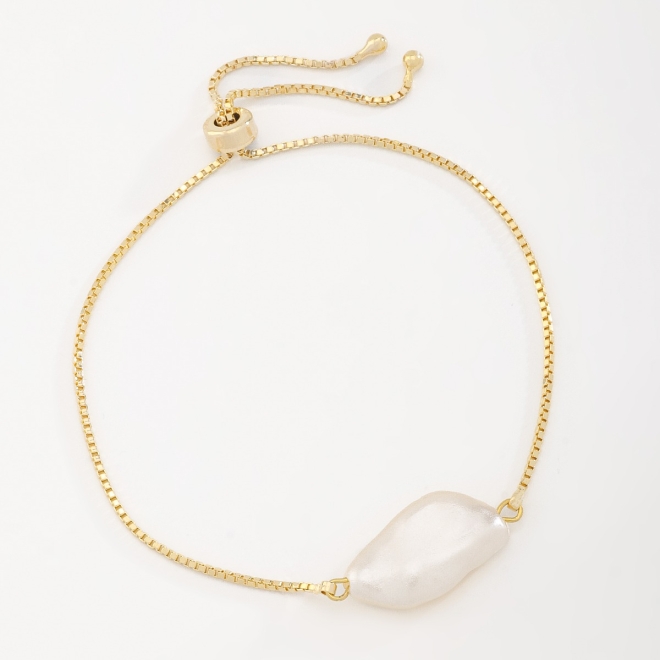 PU-00798 PULSEIRA BANHADA A OURO 18K REGULÁVEL COM PÉROLA BARROCA