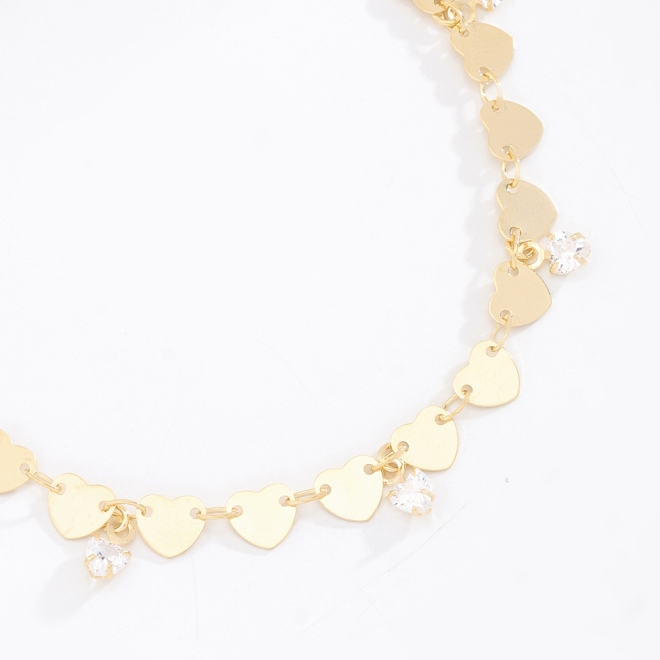 PU-00810 PULSEIRA COM DETALHES EM CORAÇÕES E PINGENTES EM ZIRCÔNIA