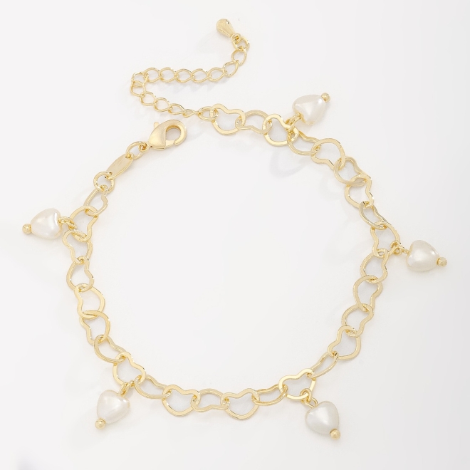 PU-00813 PULSEIRA EM FORMATO DE CORAÇÃO E PINGENTES DE PÉROLAS 
