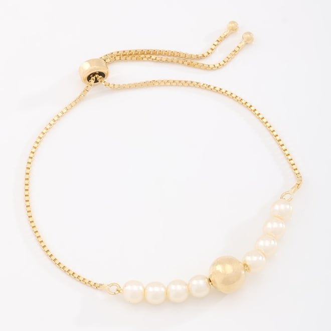 PU-00846 PULSEIRA GRAVATA COM DETALHES EM PÉROLAS E ESFERA CENTRAL POLIDA