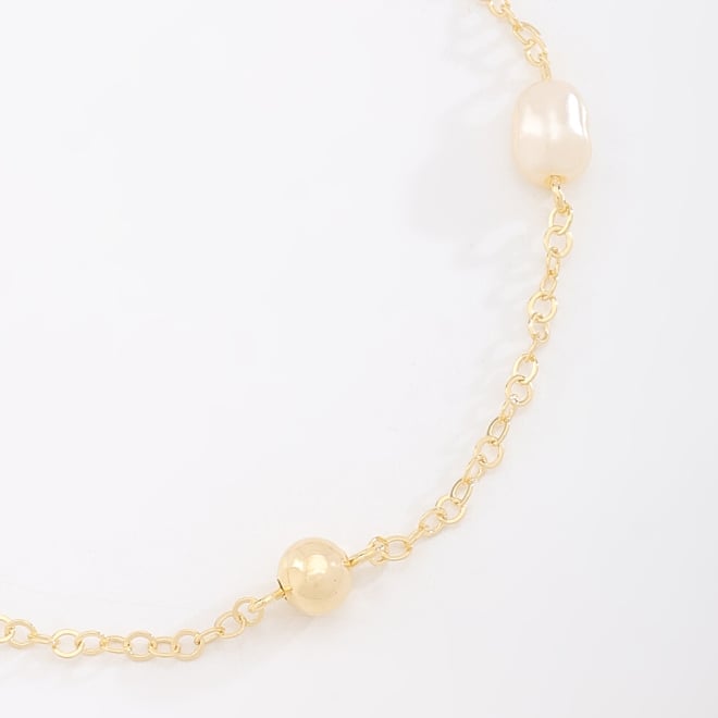 PU-00847 PULSEIRA BANHADA A OURO 18K COM PÉROLAS E ESFERAS LISAS INTERCALADAS