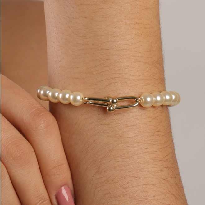 PU-00870 PULSEIRA COM DETALHES EM PÉROLAS E FECHO EM DESIGN EXCLUSIVO