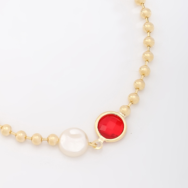 PU-00882 PULSEIRA COM DETALHES EM PÉROLA E PEDRA LAPIDADA COLORIDA
