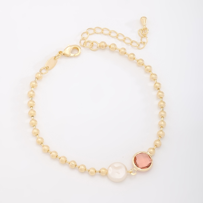 PU-00882 PULSEIRA COM DETALHES EM PÉROLA E PEDRA LAPIDADA COLORIDA
