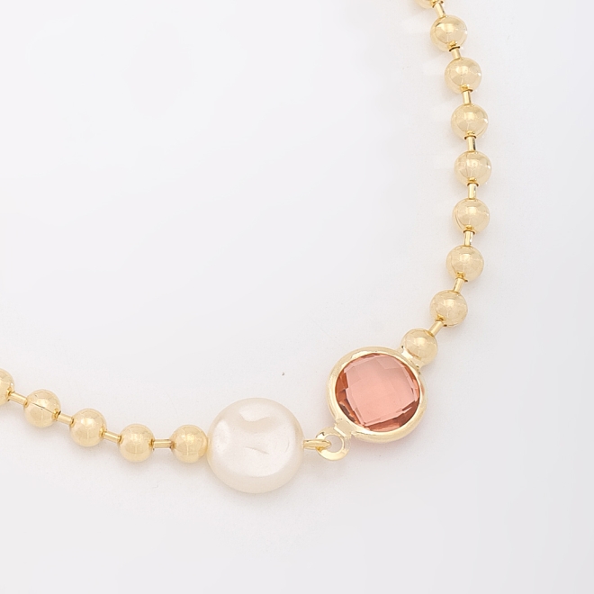 PU-00882 PULSEIRA COM DETALHES EM PÉROLA E PEDRA LAPIDADA COLORIDA