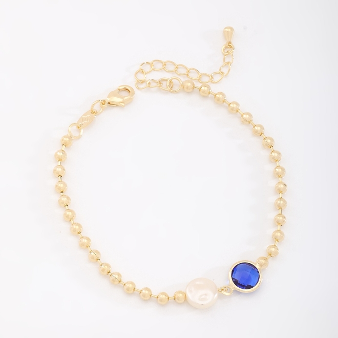 PU-00882 PULSEIRA COM DETALHES EM PÉROLA E PEDRA LAPIDADA COLORIDA