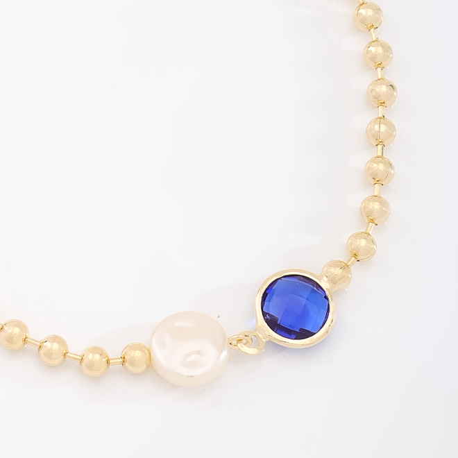 PU-00882 PULSEIRA COM DETALHES EM PÉROLA E PEDRA LAPIDADA COLORIDA