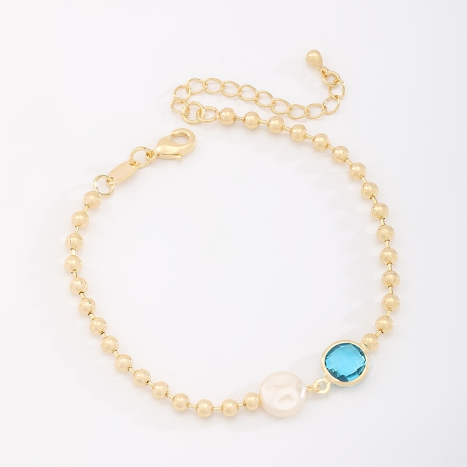 PU-00882 PULSEIRA COM DETALHES EM PÉROLA E PEDRA LAPIDADA COLORIDA