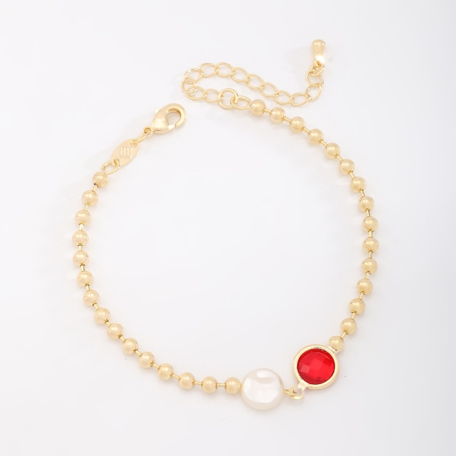 PU-00882 PULSEIRA COM DETALHES EM PÉROLA E PEDRA LAPIDADA COLORIDA