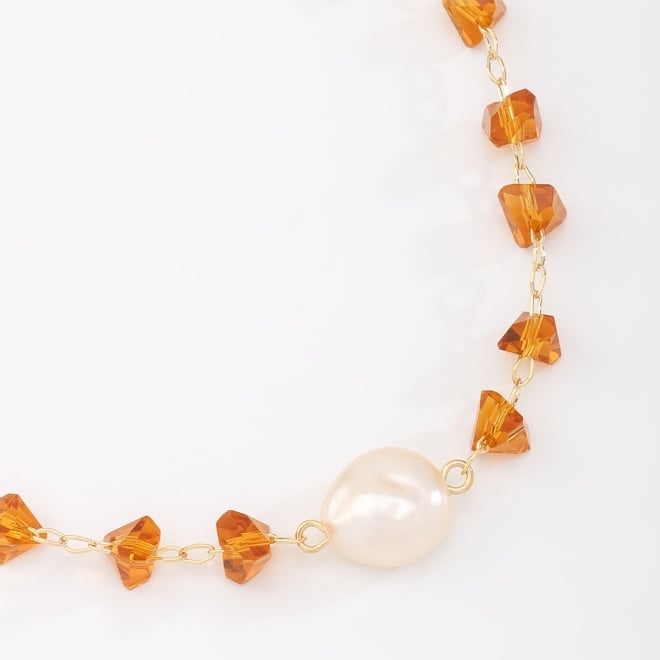 PU-00896 PULSEIRA EM CRISTAIS LAPIDADOS E PINGENTE DE PÉROLA