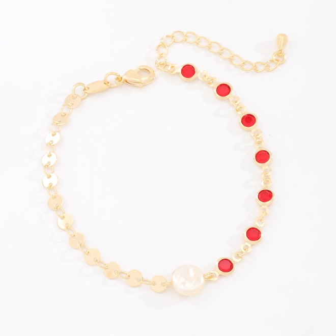 PU-00939 PULSEIRA BANHADA A OURO 18K COM DETALHES EM PEDRAS LAPIDADAS COM VARIEDADE DE CORES E PÉROLA CENTRAL