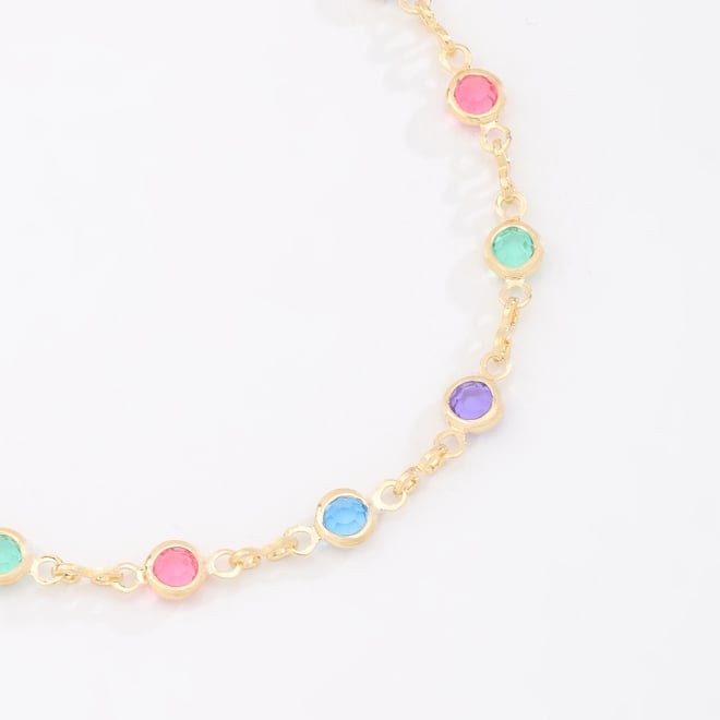 PU-00947 PULSEIRA BANHADA A OURO 18K COM PEDRAS COLORIDAS EM FORMATO REDONDO