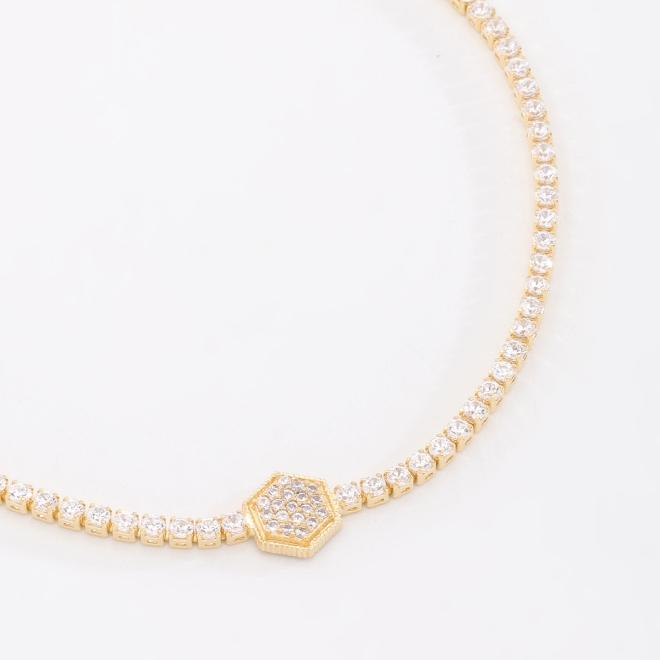 PU-00949 PULSEIRA EM FORMATO DE HEXÁGONO EM ZIRCÔNIAS