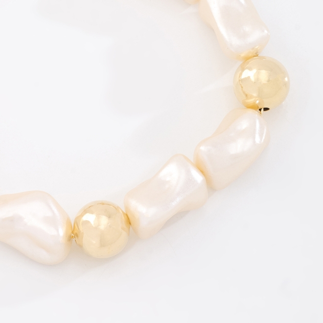 PU-00951 PULSEIRA BANHADA A OURO 18K COM DETALHES EM PÉROLAS IRREGULARES E ESFERAS