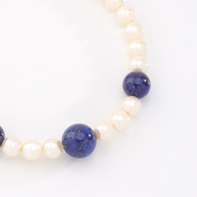 PU-00953 PULSEIRA COM PÉROLAS E PEDRAS NATURAIS EM TONS DE AZUL
