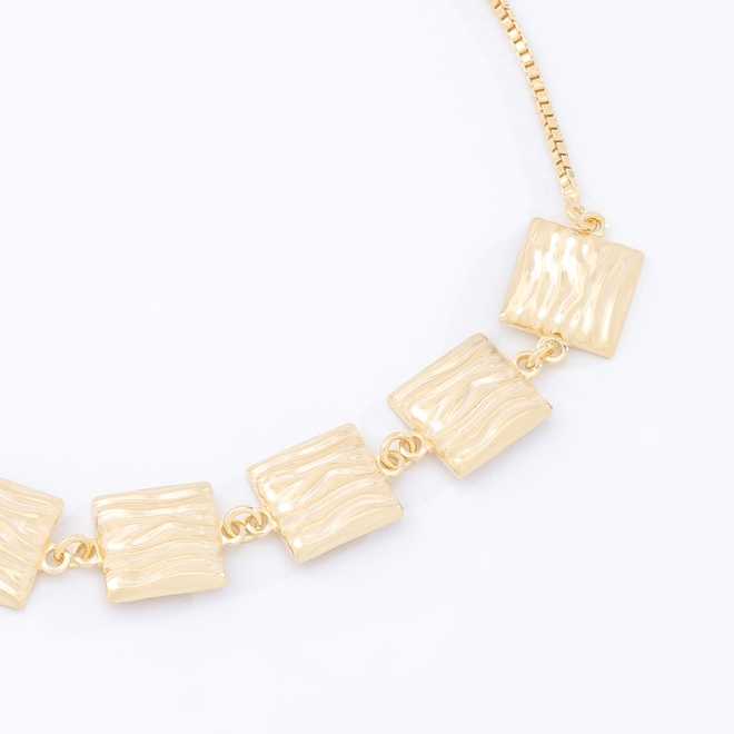 PU-00972 PULSEIRA BANHADA A OURO 18K AJUSTÁVEL COM PLACAS QUADRADAS TEXTURIZADAS